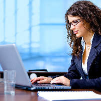 woman using computer